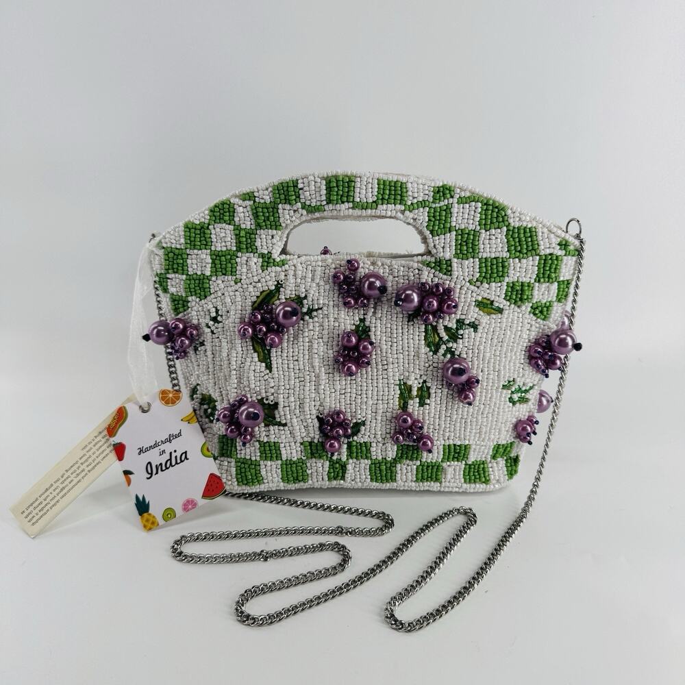 Viral New Release Purple Grapes Beaded Checkered Clutch Crossbody Bag India